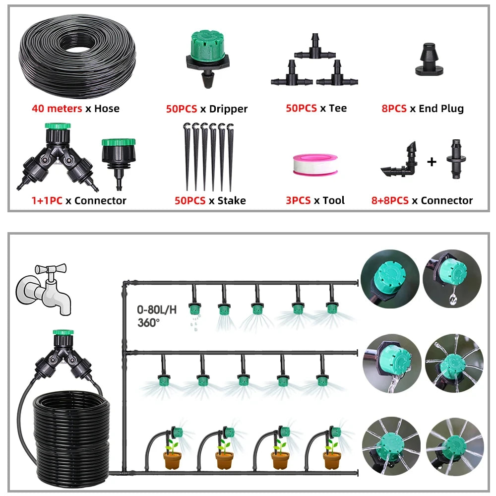 5-50m  Garden Watering Timer Green Drip Irrigation System Adjustable Sprinklers Phone Remote Controller