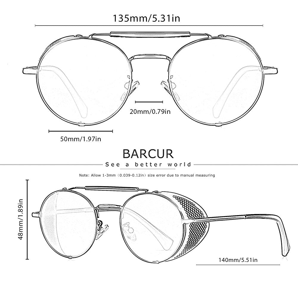 BARCUR Polarized Steampunk Round Sunglasses Men Retro Sun Glasses For Women Vintage Style - KiwisLove