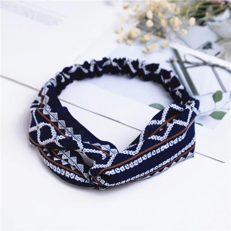 Fashion Women Girls Summer Bohemian Hair Bands Print Headbands Vintage Cross Turban Bandage Bandanas HairBands Hair Accessories