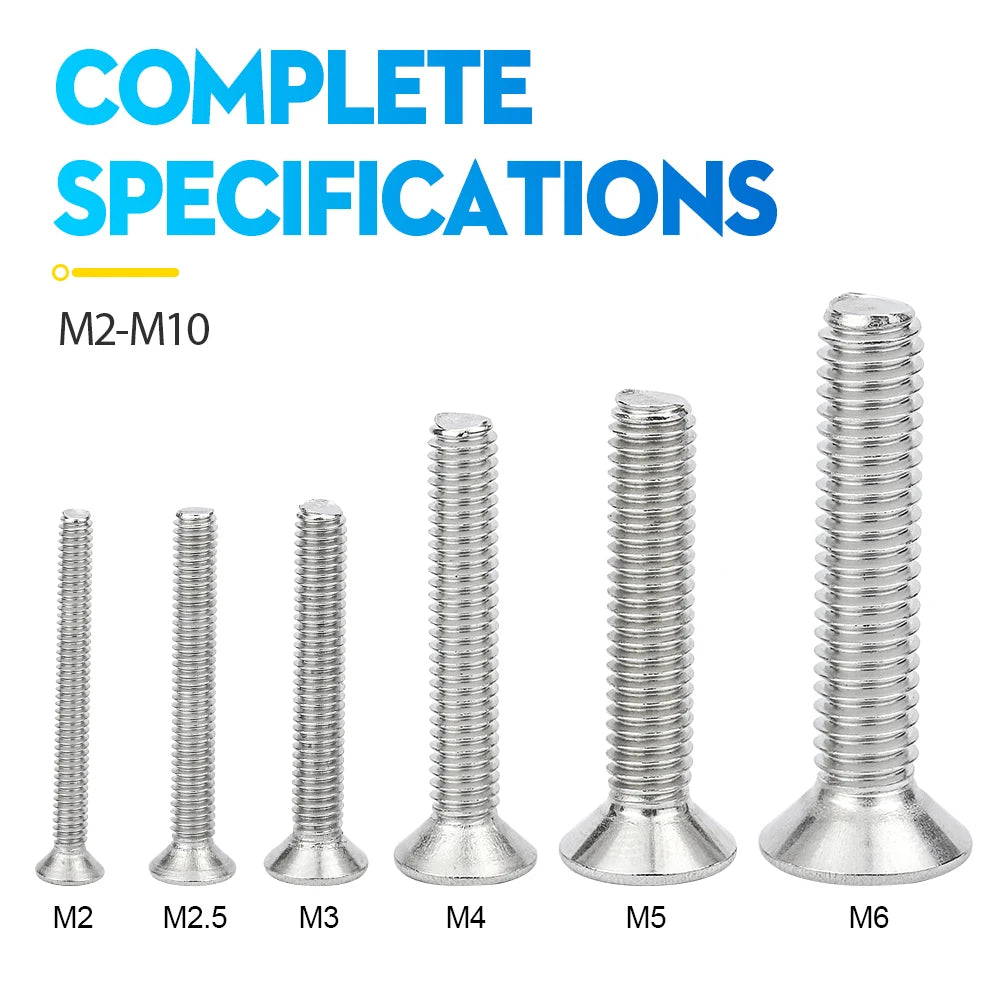 NINDEJIN 2-50pcs M2 M2.5 M3 M4 M5 M6 M8 M10 Stainless Steel Hexagon Hex Socket Countersunk Flat Head Screw Allen Bolts DIN7991