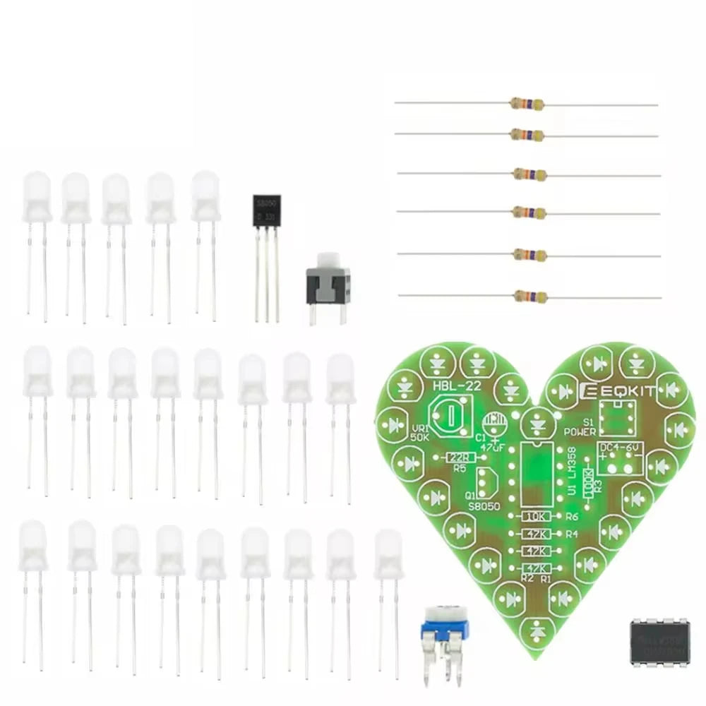 DIY Kit Heart Shape Breathing Lamp Kit Breathing LED Suite Red White Blue Green Electronic Production for Learning laboratory - KiwisLove