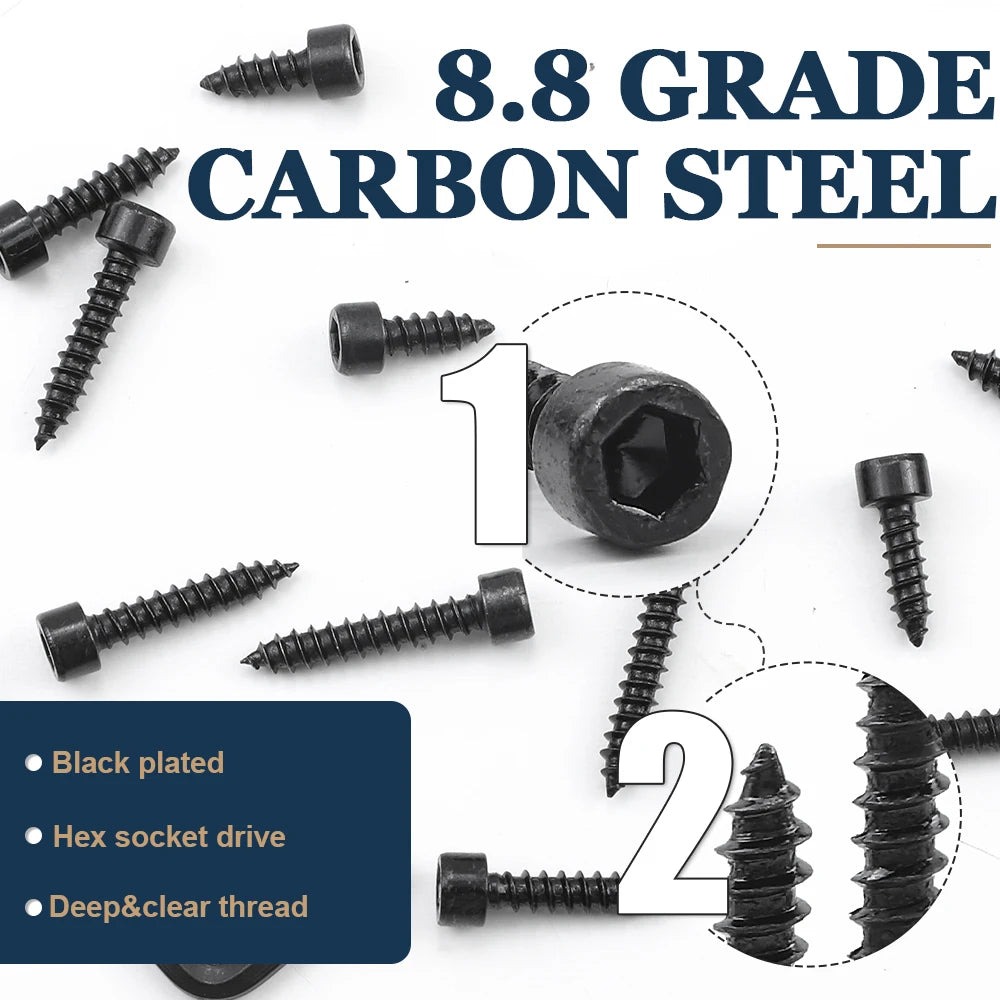 NINDEJIN 199/353pcs Hex Socket Cap Head Self Tapping Screw Set M3 M4 M5 M6 Carbon Steel Allen Head Tapping Screw Assortment Kit