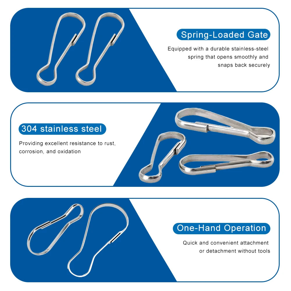 10/20pcs Stainless Steel Snap Spring Clip Hooks Rings Buckle Metal Spring Hooks for Key Chain Lanyards Zipper Hanging DIY - KiwisLove