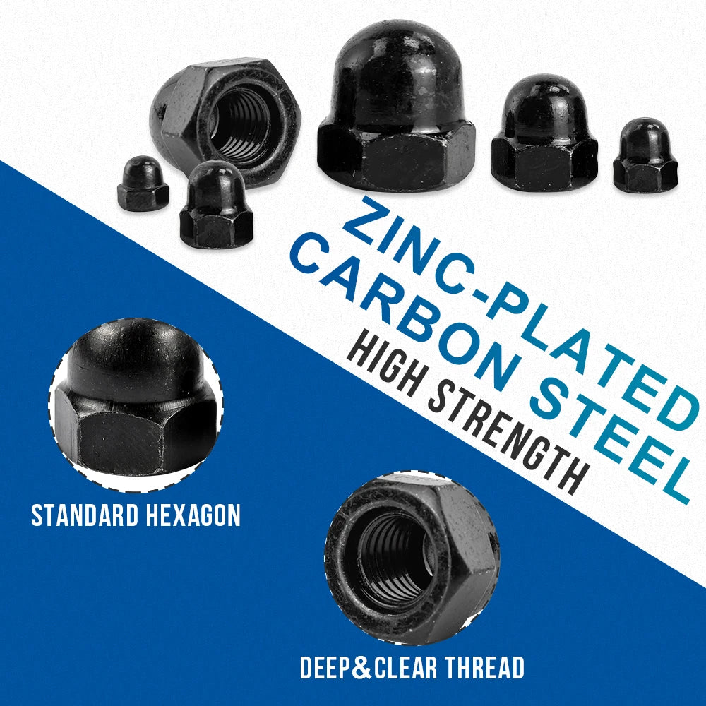 NINDEJIN  Acorn Cap Nut M3 M4 M5 M6 M8 M10 M12 Black Carbon Steel Dome Nut Cover Cap Nuts DIN1587 - KiwisLove