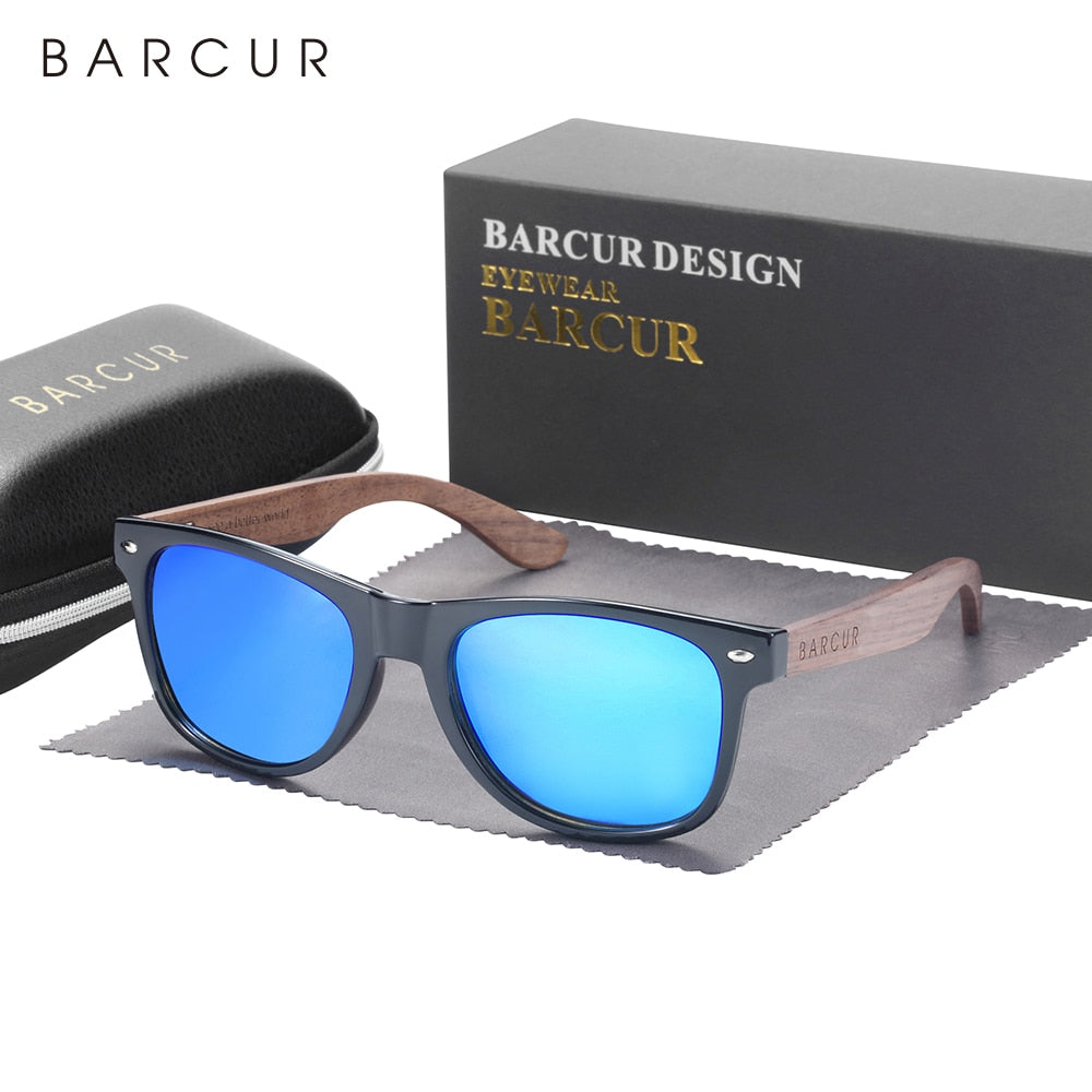 BARCUR Business Sunglasses Polarized Men Light Weight Natural Wooden Sun Glasses Men Women Eyewear Square Classic Comfortable - KiwisLove