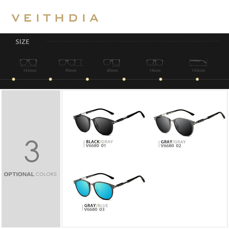 VEITHDIA Brand Sport Sunglasses Aluminum Eyeglasses Polarized Lens Vintage Eyewear Male Driving Sun Glasses For Men/Women VT6680 - KiwisLove