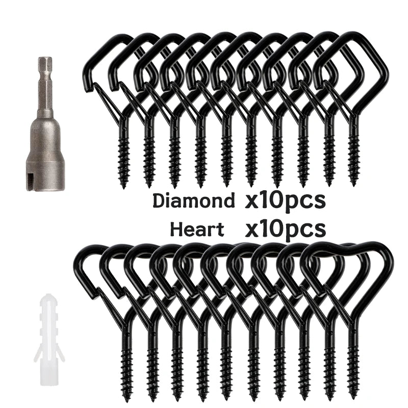 12/20PCS Q-Hanger Screw Black Hooks Ceiling Hooks with Safety Buckle for Plant and Christmas Outdoor String Lights Hooks