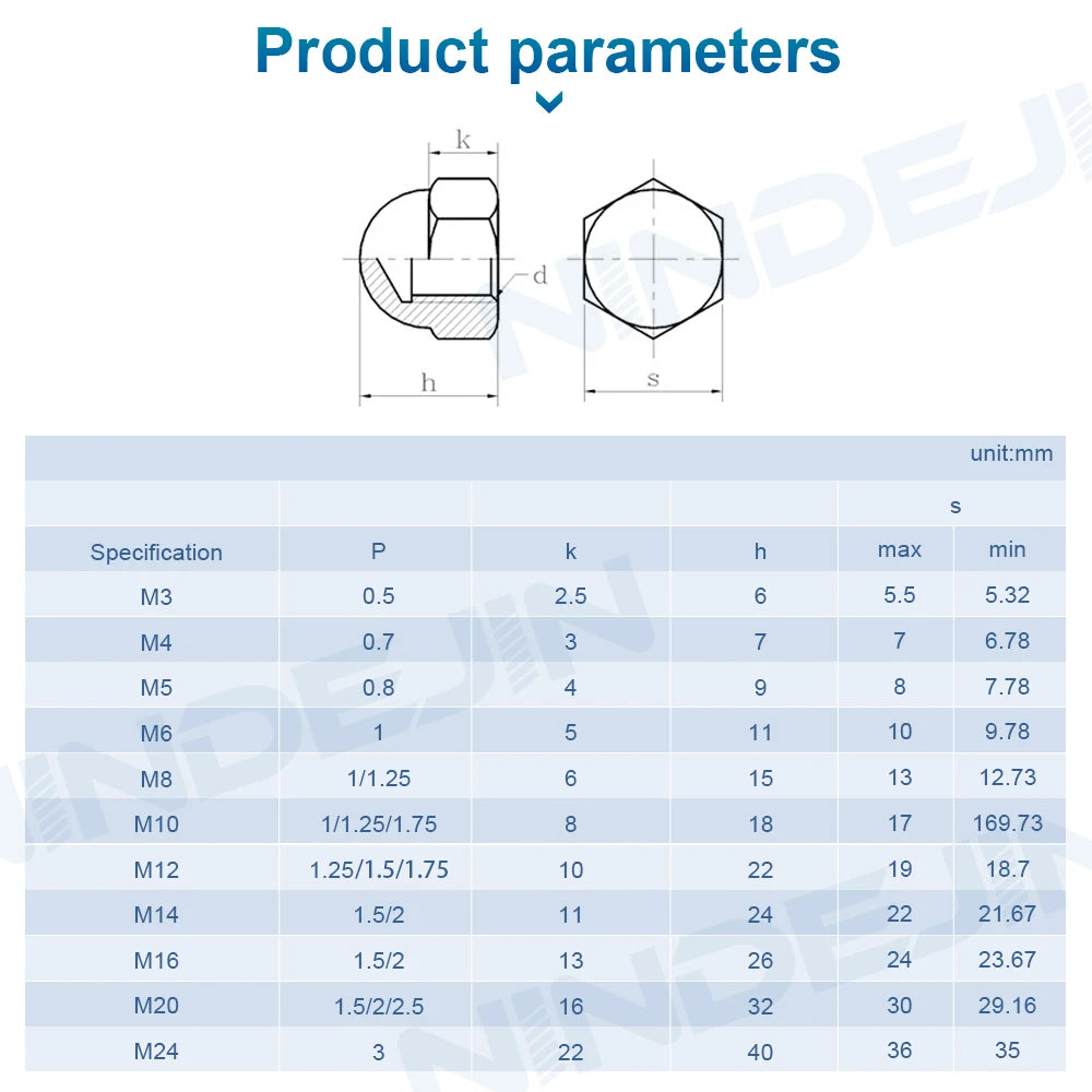 NINDEJIN Acorn Cap Nut M3 M4 M5 M6 M8 M10 M12 M14 M16 M18 Stainless Steel Decorative Dome Cap Nuts Blind Nuts