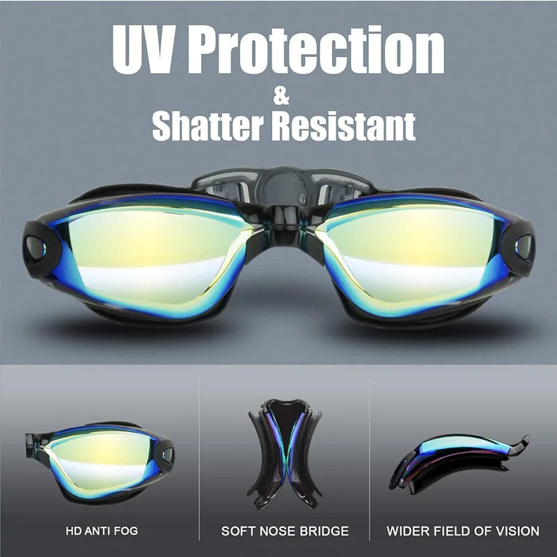 Swimming Goggles Professional Waterproof Swim Eyewear Glasses Anti-fog 100% UV Protection No Leaking For Adult Men Women Youth