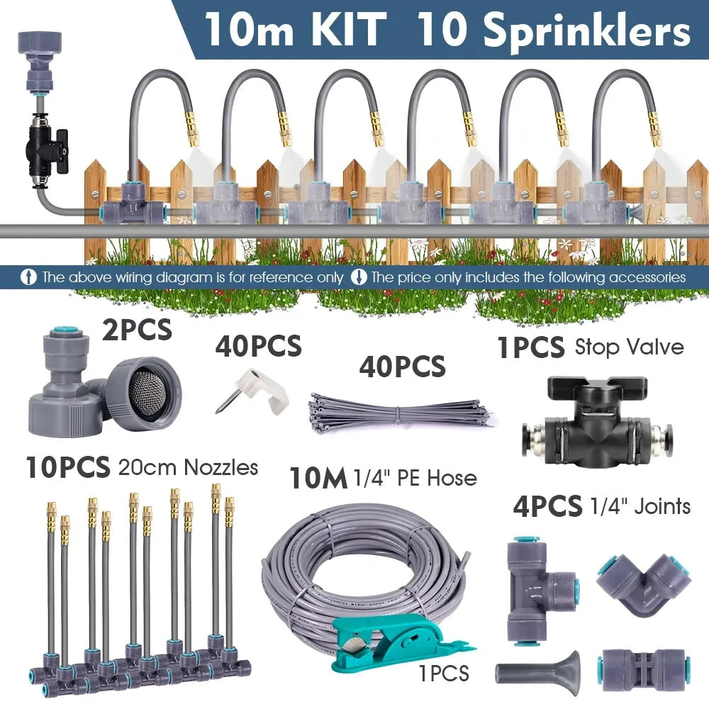 5-30m 1/4″ 4/6mm Garden Misting Cooling System 360° Bendable Nozzle Atomizer Sprayer Slip Lock Joint Outdoor  Plant Irrigation