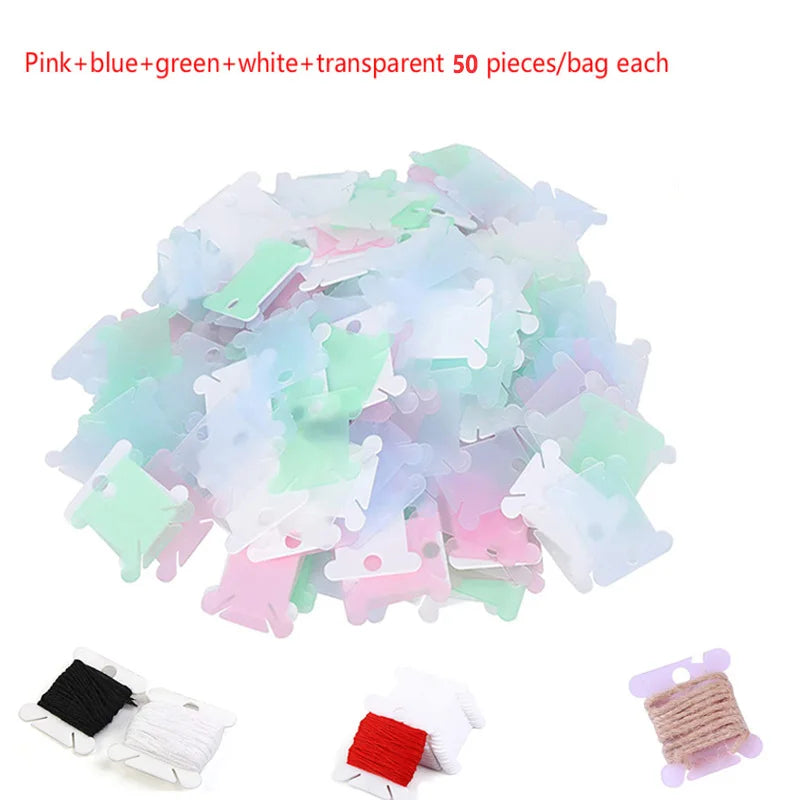 Plastic Floss Bobbins with Floss Bobbin Winder Cross-Stitch Card Thread Holder DIY Embroidery Floss Organizer Sewing Accessories