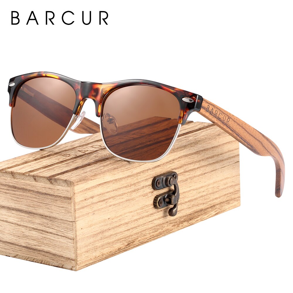 BARCUR Polarized Ebony Black Sunglasses Zebra Natural Wooden Sun glasses for Men Driving Fishing Women Eyewear Accessory Oculos - KiwisLove
