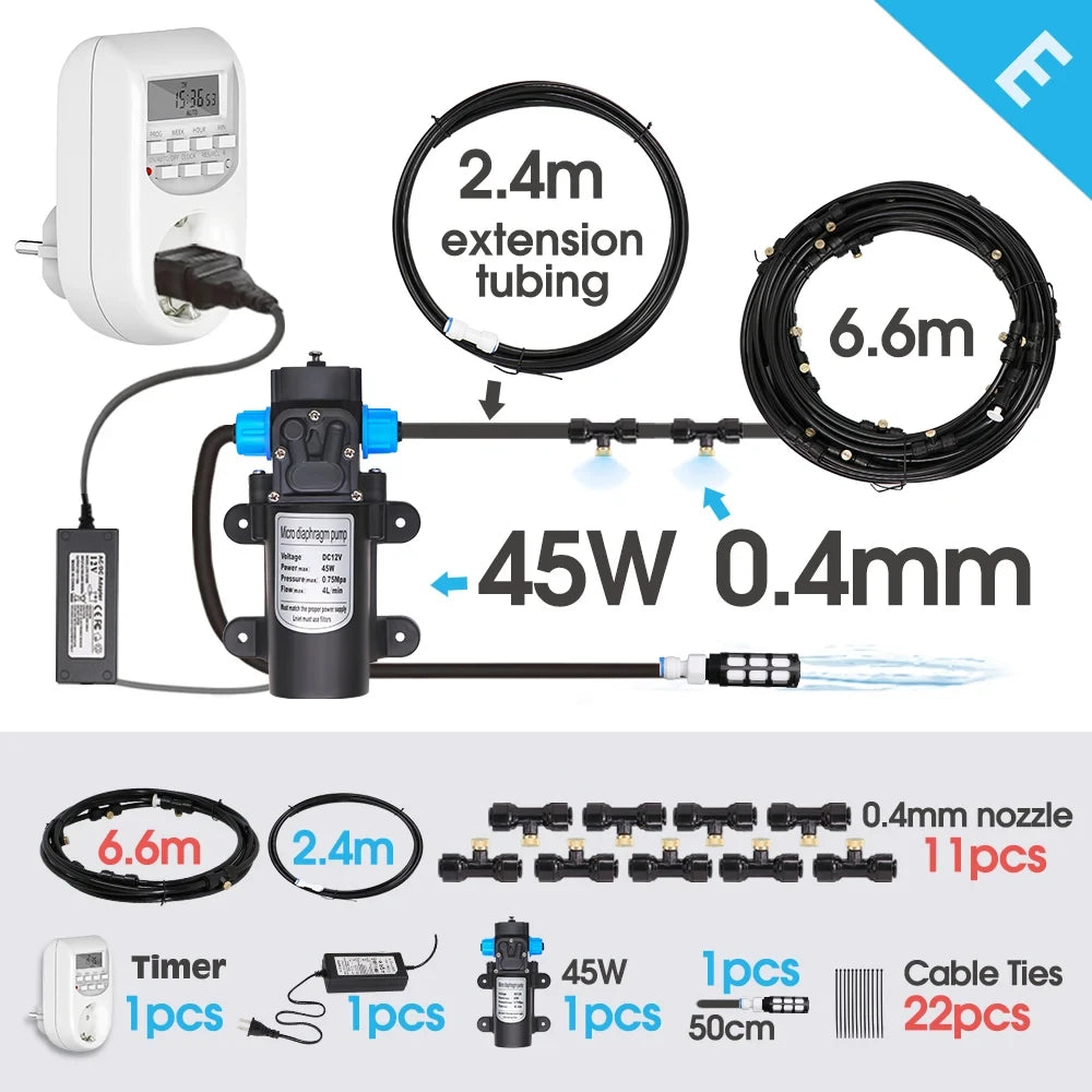 High quality 0.4MM Automatic Timing Cooling Watering System 6/9/12/18/21M Outdoor Garden Irrigation Kit Brass Mist Nozzles Spray