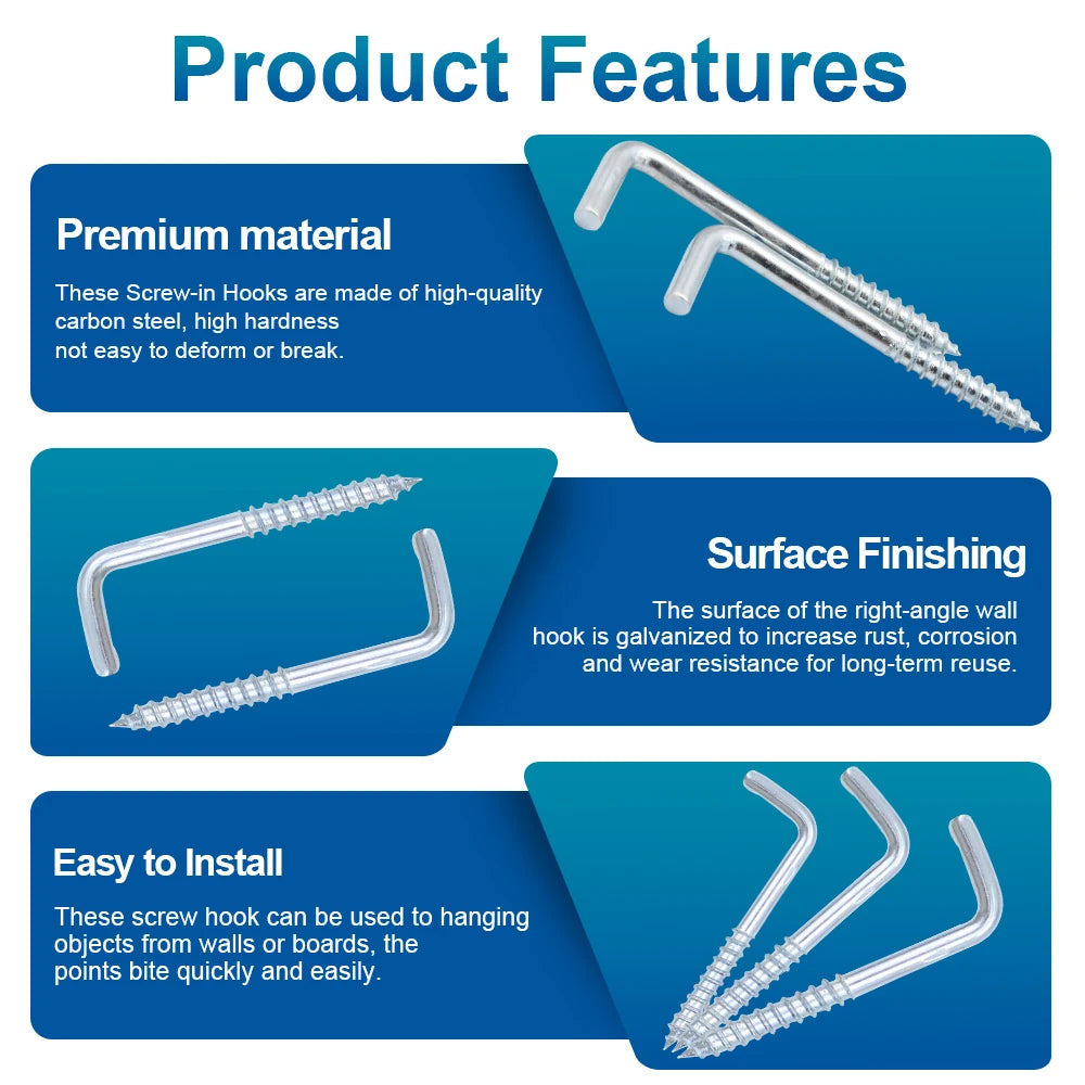 NINDEJIN L Shaped Screw Hooks M2.4 M2.5 M2.8 M3.4 M3.7 M3.8 M4.7 Zinc Plated Right Angle Self Tapping Screw Hook for Hanging - KiwisLove