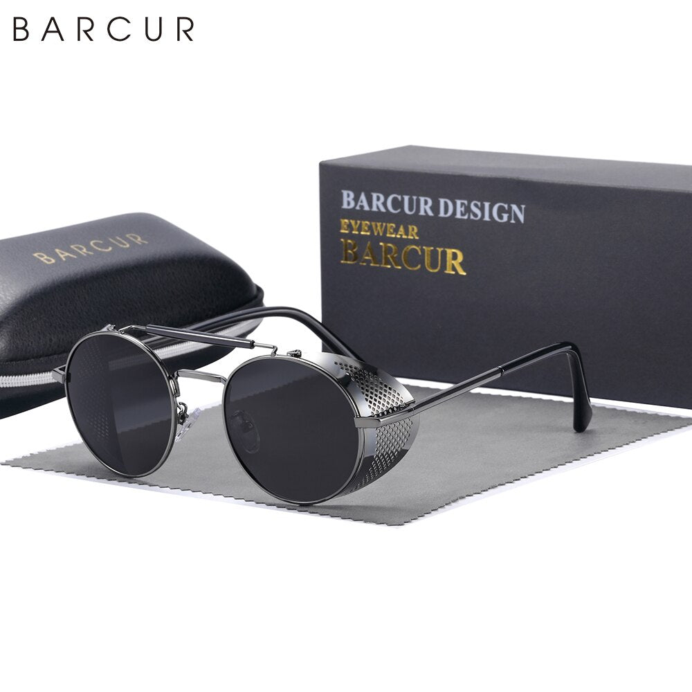 BARCUR Polarized Steampunk Round Sunglasses Men Retro Sun Glasses For Women Vintage Style - KiwisLove