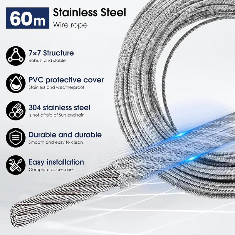 200FT 1/8'' 304 Stainless Steel  Garden Wire Turnbuckle Tensioner Kit Vinyl Coated 3mm Cable Wire For Garden