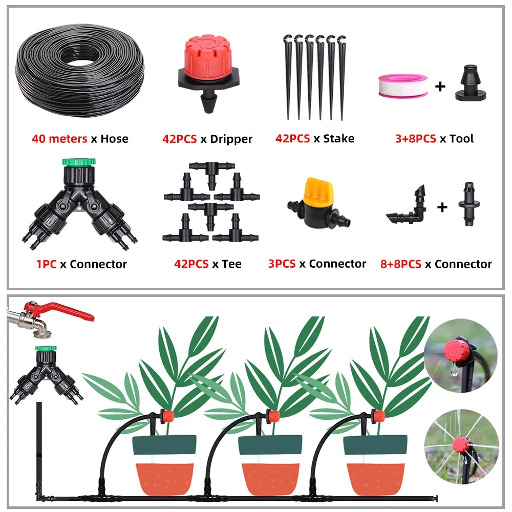 5-50M Garden Drip Irrigation System Automatic Watering Water Hose Micro Drip Watering Kits with Adjustable 8 Holes Drippers