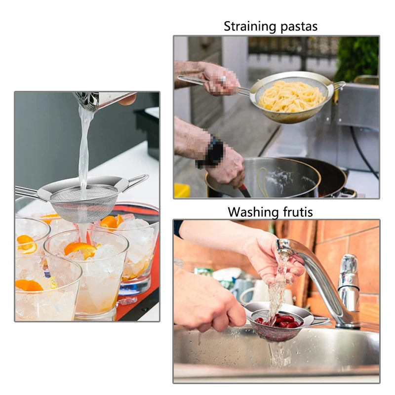 Fine Mesh Stainless Steel Strainer Sieve Juice Egg Filter Colanders Coffee Tea Vegtables Filtering Food Kitchen Accessories
