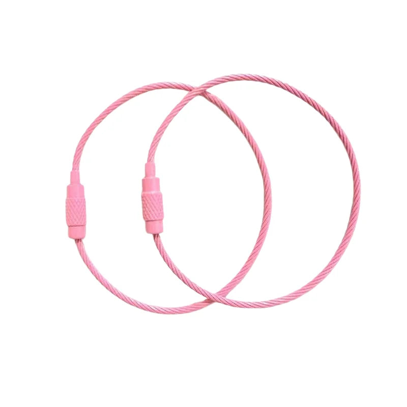10pcs/lot 15cm Length Stainless Steel Wire Keychain Rings Key Keyring Circle Rope Cable Loop Luggage Tag Screw Lock Gadget