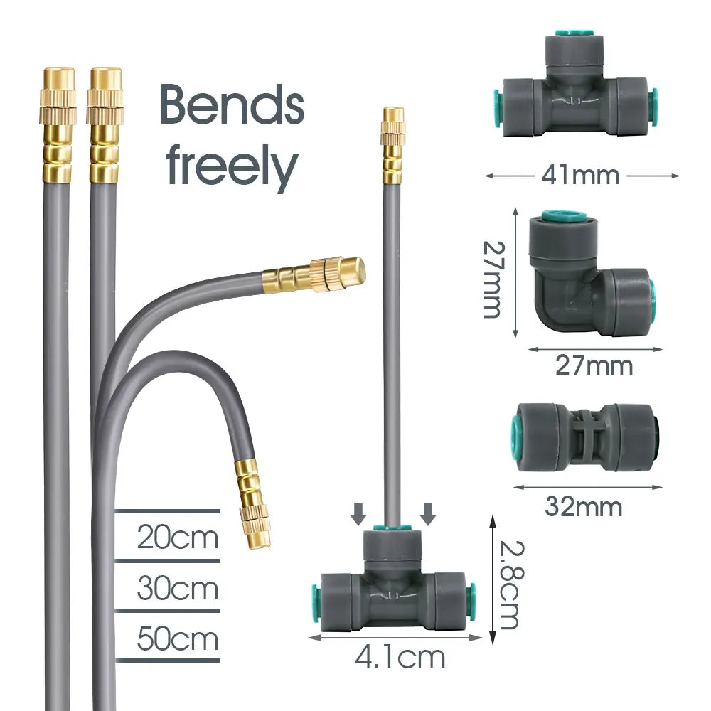 5-30M Adjustable Brass Atomizer Watering System Connected to 1/4" Hose Irrigation Greenhouse Smart Timer Plants Lawn watering