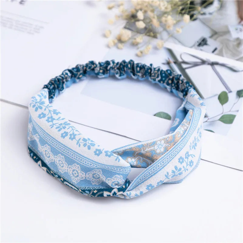 Fashion Women Girls Summer Bohemian Hair Bands Print Headbands Vintage Cross Turban Bandage Bandanas HairBands Hair Accessories