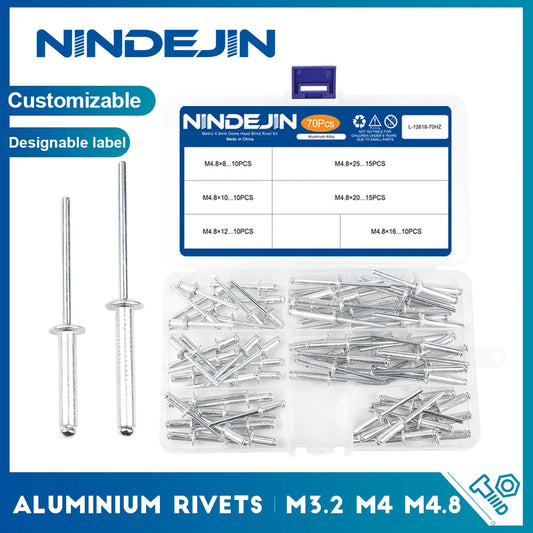 NINDEJIN Aluminium Blind Rivets Kit M3.2 M4 M4.8 Dome Head Aluminium Pop Rivets Assortment Kit Exhaust Rivets Set