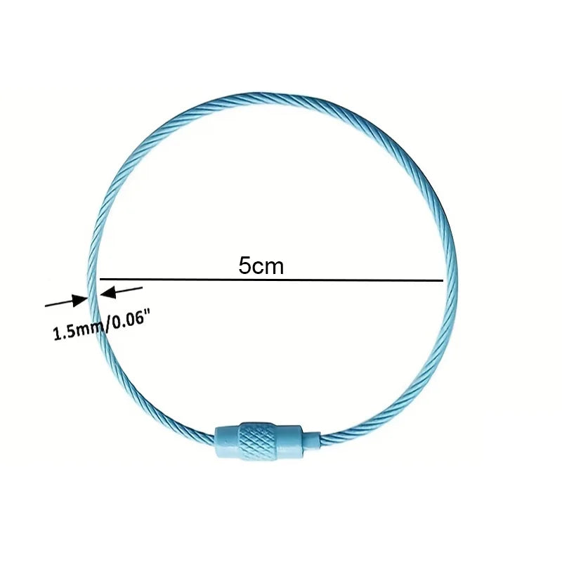 10pcs/lot 15cm Length Stainless Steel Wire Keychain Rings Key Keyring Circle Rope Cable Loop Luggage Tag Screw Lock Gadget
