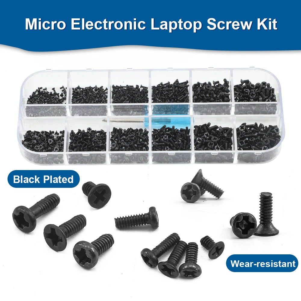 NINDEJIN Cross Phillips Mini Laptop Screw Set M1 M1.2 M1.4 M1.7 M2 M2.5 Black Micro Electronic Screw Kit for Computer Phone