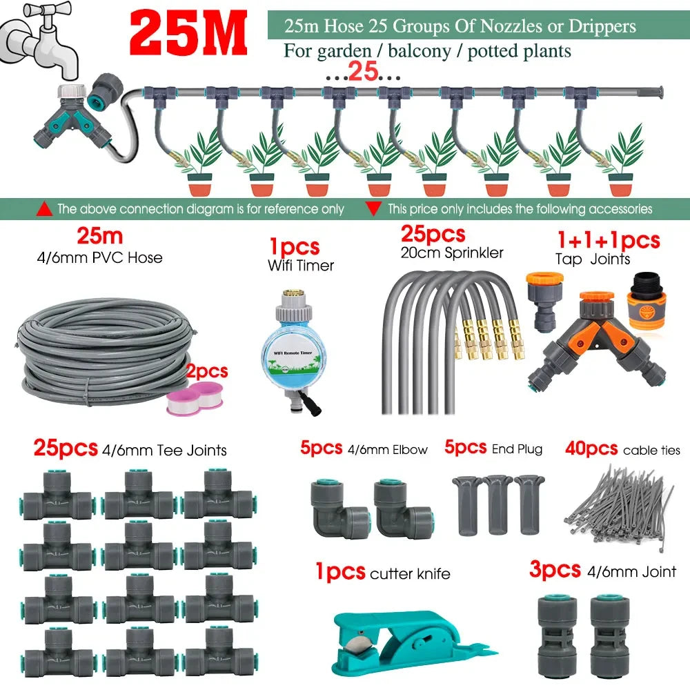 5-30M Adjustable Brass Atomizer Watering System Connected to 1/4" Hose Irrigation Greenhouse Smart Timer Plants Lawn watering