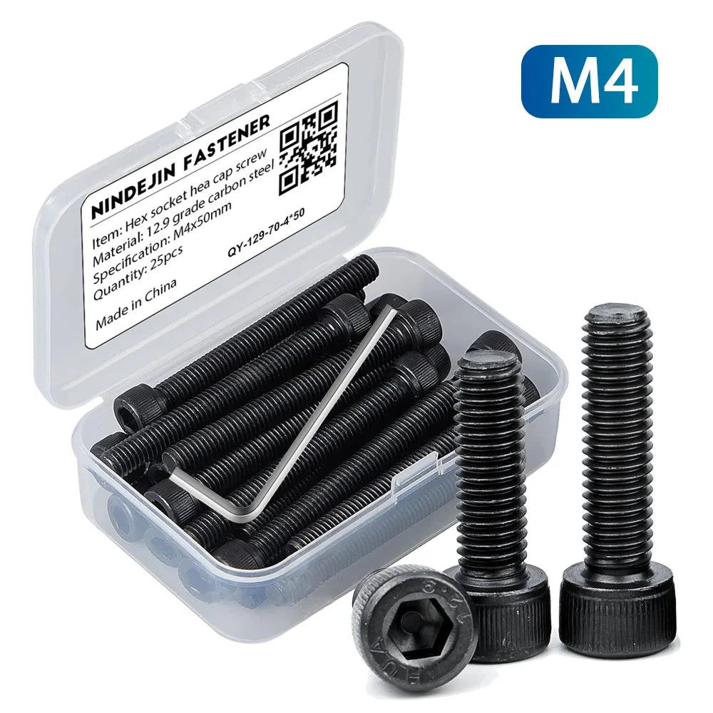 10-100pcs/box Hexagon Socket Head Cap Screw 12.9 Grade Steel M4x6-100mm Allen Cap Bolts with Hex Keys Screw Box