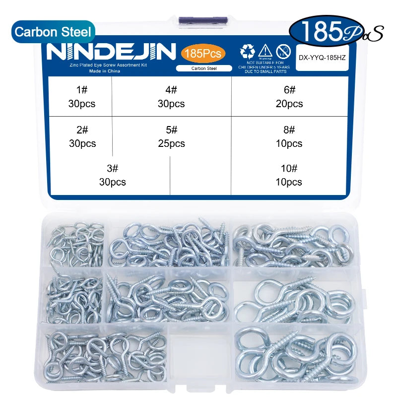 100/118/150/185pcs Wall Hook Screw Hook Set Hanger Screw-in Hook Kit Light Ceiling Kitchen Cup Hook Carbon Steel Screw Eye