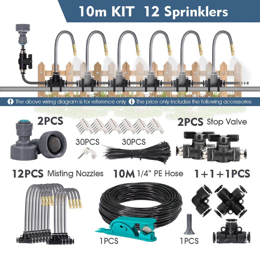 5-30m 1/4" 4/6mm Misting Cooling System 360° Free-bend Atomization Sprayer 60W Self-priming Pump for Garden Irrigation  Watering