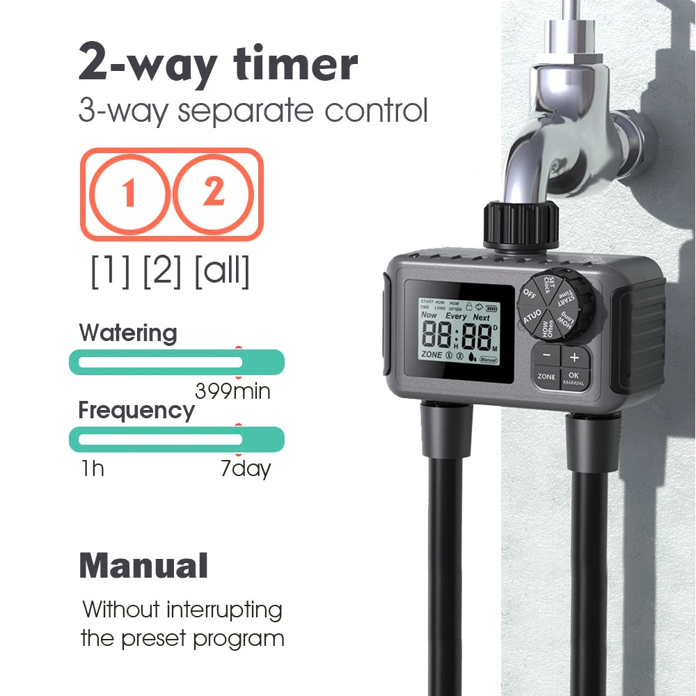 New 3/4 "2 Way Garden Intelligent LCD Digital Timer Automatic Programming Watering Controller for Greenhouse Plant Irrigation Sy