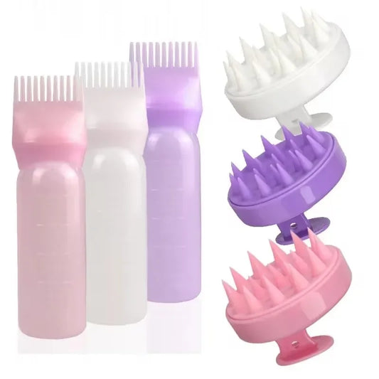 2pcs/Set Silicone Hair Comb with Root Comb Applicator Bottle Set Hair Oil Applicator Shampoo Brush Tint Salon Hair Styling Tools - KiwisLove