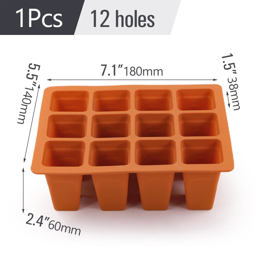 1pc Silicone 12 Cell Seed Starting Tray Seedling Germination Container Indoor Garden Nursery Pots Reusable Propagation  Grow Box