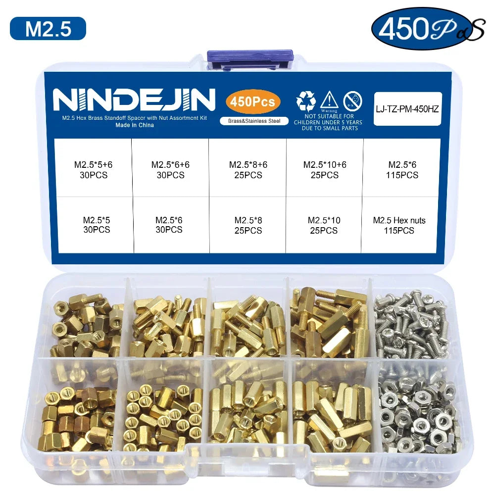NINDEJIN Male Female Brass Hex Standoff Kit Bolt Screw Nut Set M2.5 M3 M4 PCB Motherboard Hex Standoff Spacer Assortment Kit