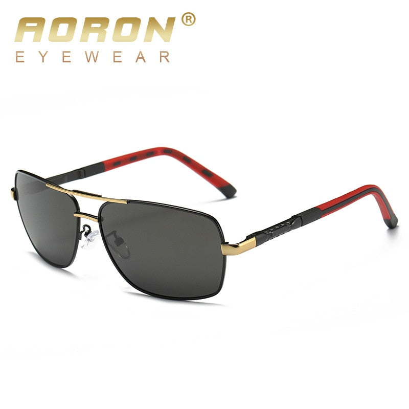 AORON Men Polarized Sunglasses Men Brand Original Design Metal Frame Rectangle Lens UV400 Sun Glasses Men - KiwisLove