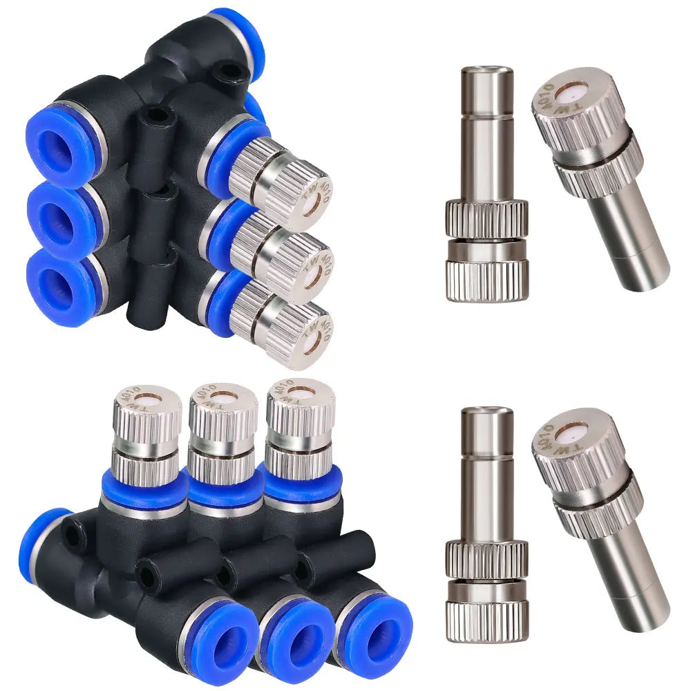 10PCS 6mm Garden Irrigation Blue Black Quick Push Atomizing Nozzle Low Pressure Cooling System Watering Tee Assembly Connector