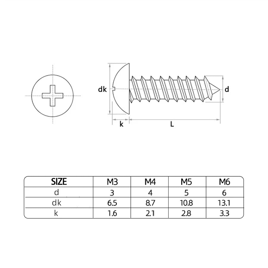 NINDEJIN Cross Truss Head Self Tapping Screws M2.6 M3 M3.5 M4 M5 M6 Nickel Plated Phillips Mushroom Head Tapping Wood Screw