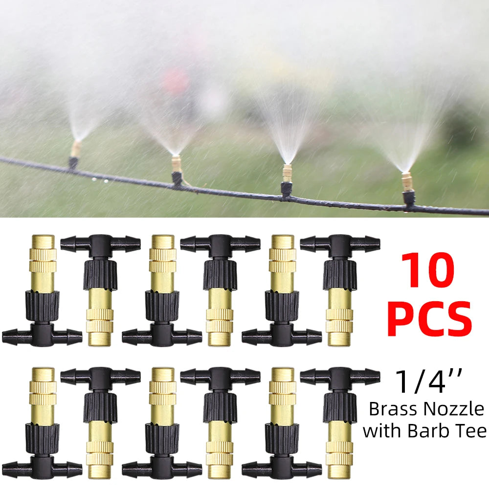 5M-30M Garden Brass Misting Cooling System Irrigation Watering 1/4'' Atomizer Nozzles 4/7mm Hose for Outdoor Greenhouse Pot
