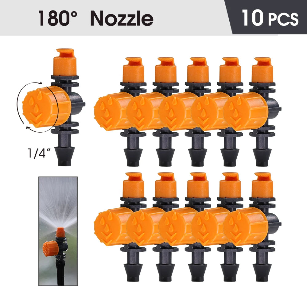 10PCS 180° 360° 1/4 "" 0-80L/h Adjustable Watering Sprinkler Nozzle Micro Drip Irrigation for Garden Greenhouse plants System