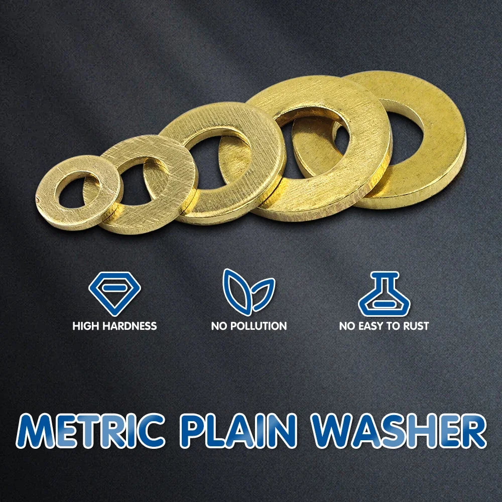NINDEJIN Brass Flat Washer M2 M.5 M3 M4 M5 Metric Brass Plain Washer Flat Gasket Anti Slide Fastener Copper Ring for Screw Bolt - KiwisLove