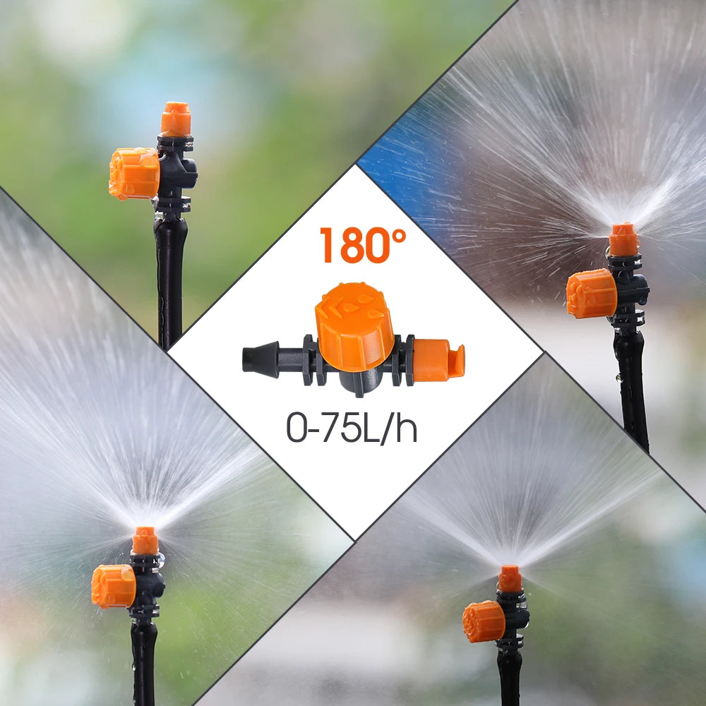 10PCS 180° 360° 1/4 "" 0-80L/h Adjustable Watering Sprinkler Nozzle Micro Drip Irrigation for Garden Greenhouse plants System