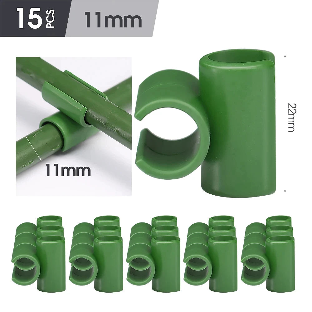 15pcs Green 8/11/16/20mm Garden Cross Clip Plastic Fastener Plant Support Connecter Clamp Rod Adjustable or Fixed Buckle Trellis