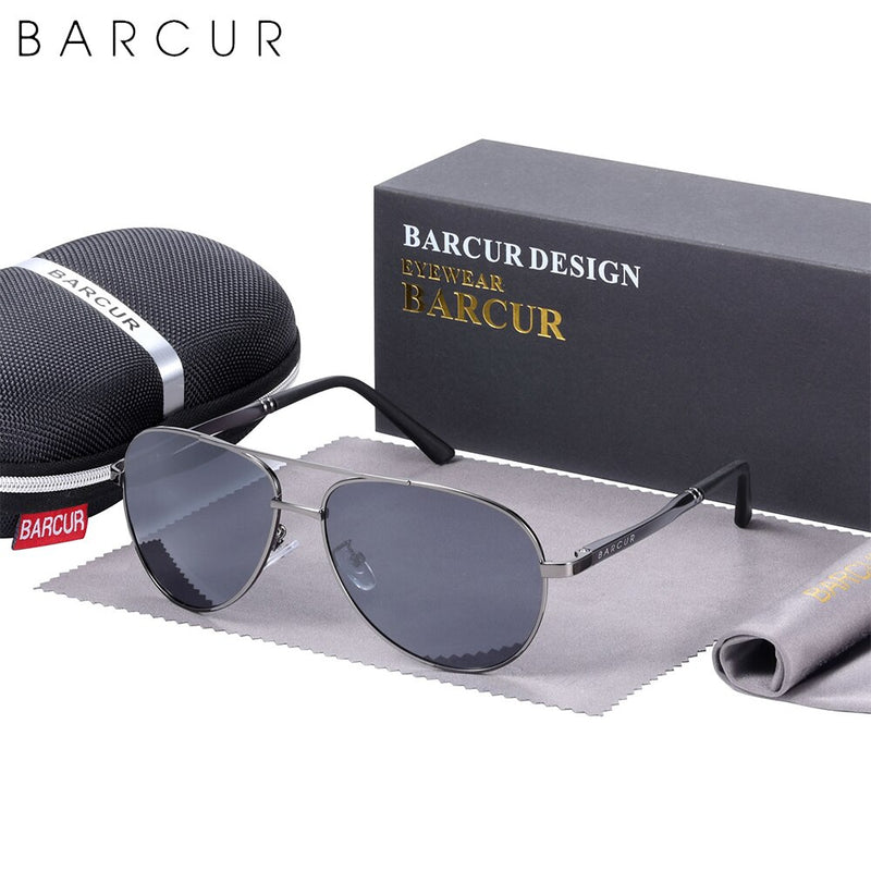 BARCUR Design Aluminium Magnesium Temples Steel Frame Men Polarized Sunglasses Utralight Eaywear Sun Glasses UV400 - KiwisLove