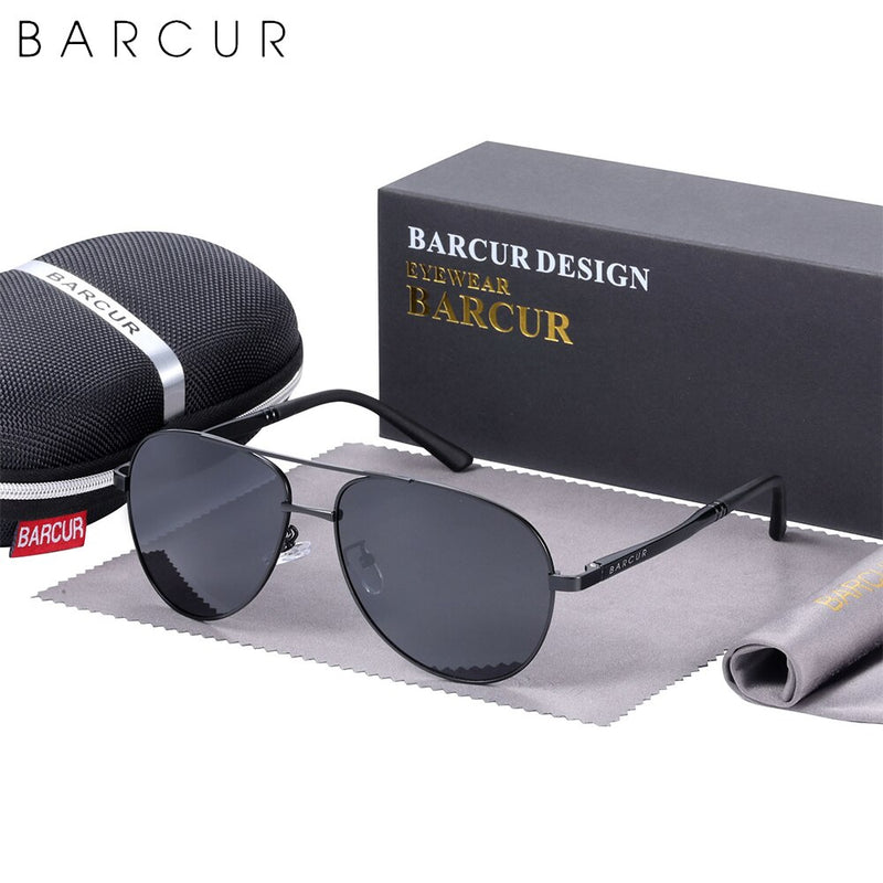 BARCUR Design Aluminium Magnesium Temples Steel Frame Men Polarized Sunglasses Utralight Eaywear Sun Glasses UV400 - KiwisLove