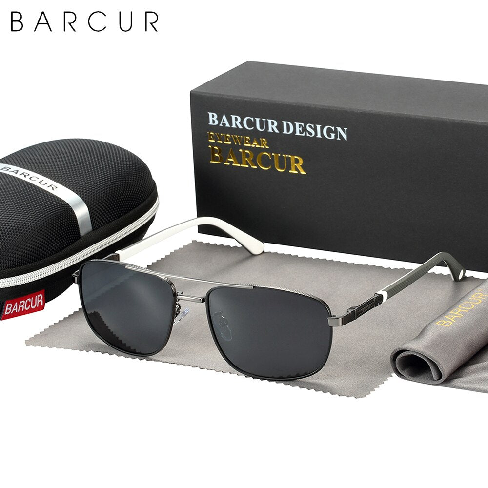 BARCUR Square Retro Sunglasses Stainless Steel Frame Rubber Temple Polarized Men Sun Glasses Driving UV400 Protection - KiwisLove