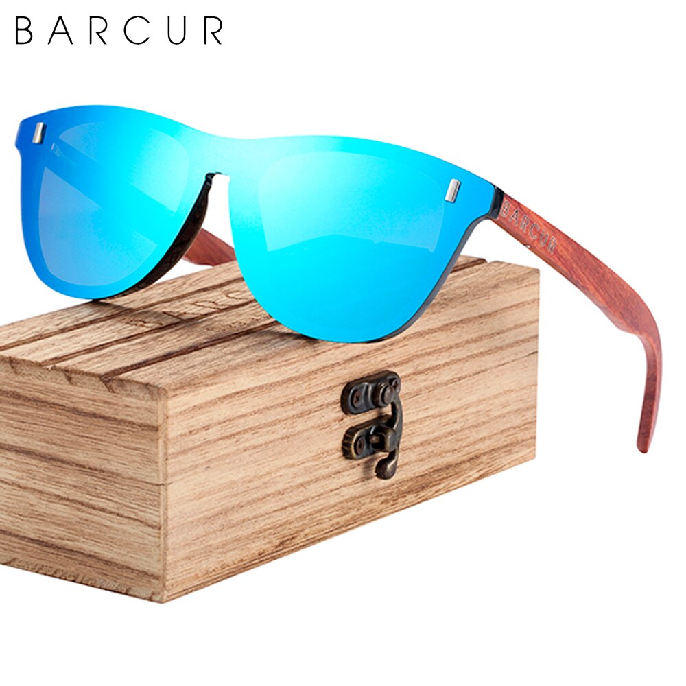 BARCUR Natural Wood Temple Brand Designer Sun Glasses Men Polarized Women Fashion Sunglasses Mirror Shades UV400 Free Wood Box - KiwisLove
