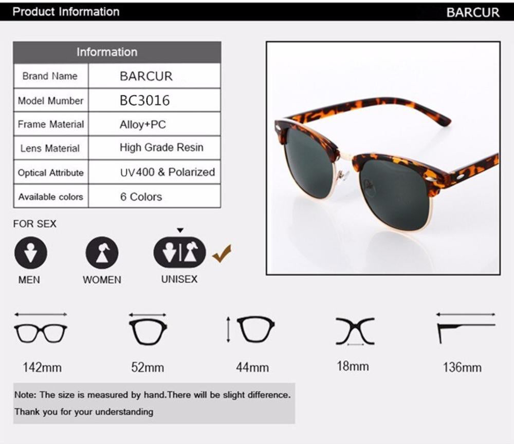 BARCUR Sun Glasses Women Polarized Sunglasses Men Hot Gafas Oculos Men's Personalized Eyewear - KiwisLove