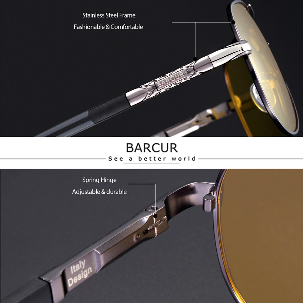 BARCUR Aluminum Magnesium Night Vision Sunglasses Male Fashion Night Vision Accessories For Men - KiwisLove